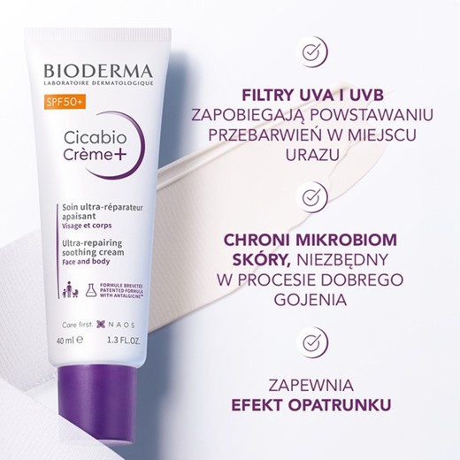 Bioderma Cicabio Creme+ (SPF50+) - krem łagodząco-odbudowujący - 40ml
