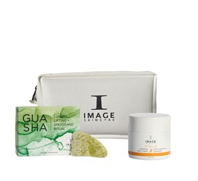 Image Skincare - zestaw wygładzająco - nawilżający z kamieniem gua sha i kosmetyczką - 57g